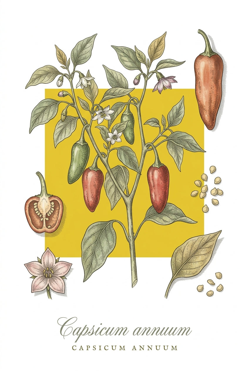 Affiche de piment Capsicum annuum, botanique | Afich