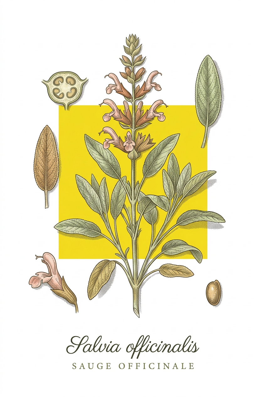 Affiche de Sauge officinale, poster herbier | Afich
