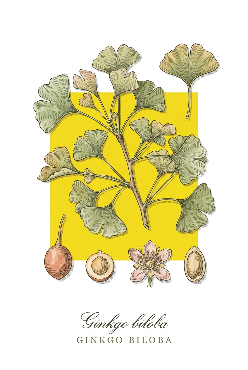 Affiche Ginkgo biloba, poster style vintage | Afich