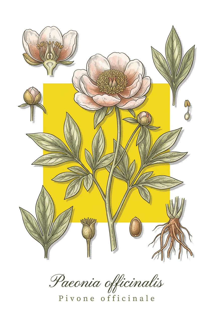Affiche de la Pivone officinale, style botanique | Afich