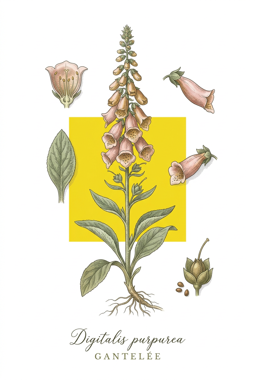 Affiche de Digitale Pourpre, style botanique | Afich