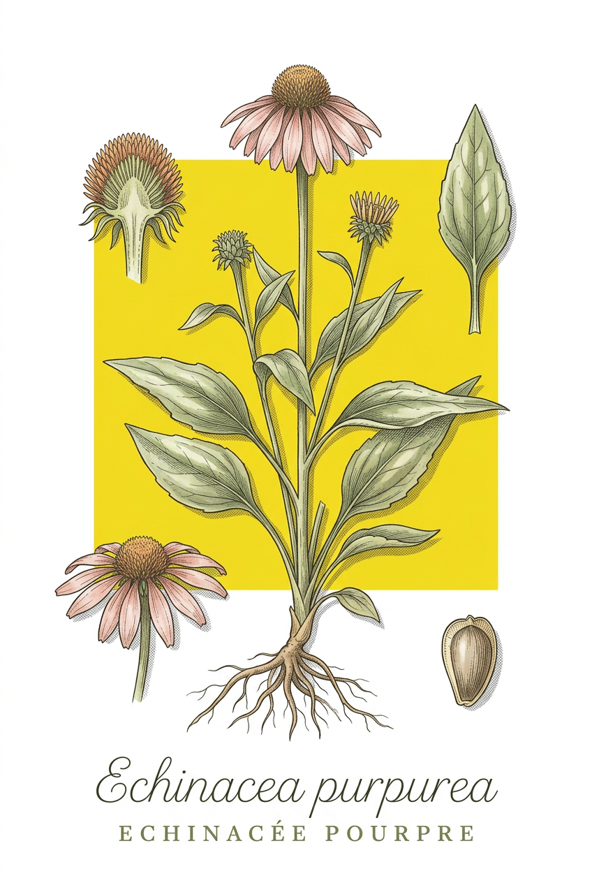 Affiche d'échinacée pourpre, botanique vintage | Afich