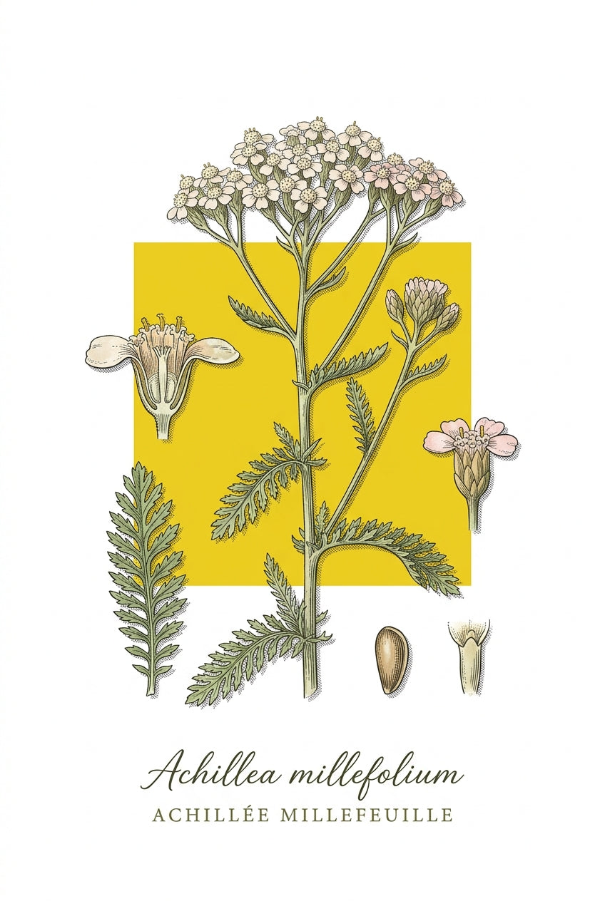 Affiche d'Achillée millefeuille, style herbier | Afich