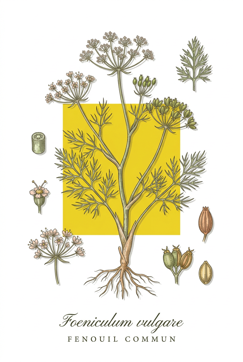 Affiche de fenouil commun, style botanique | Afich