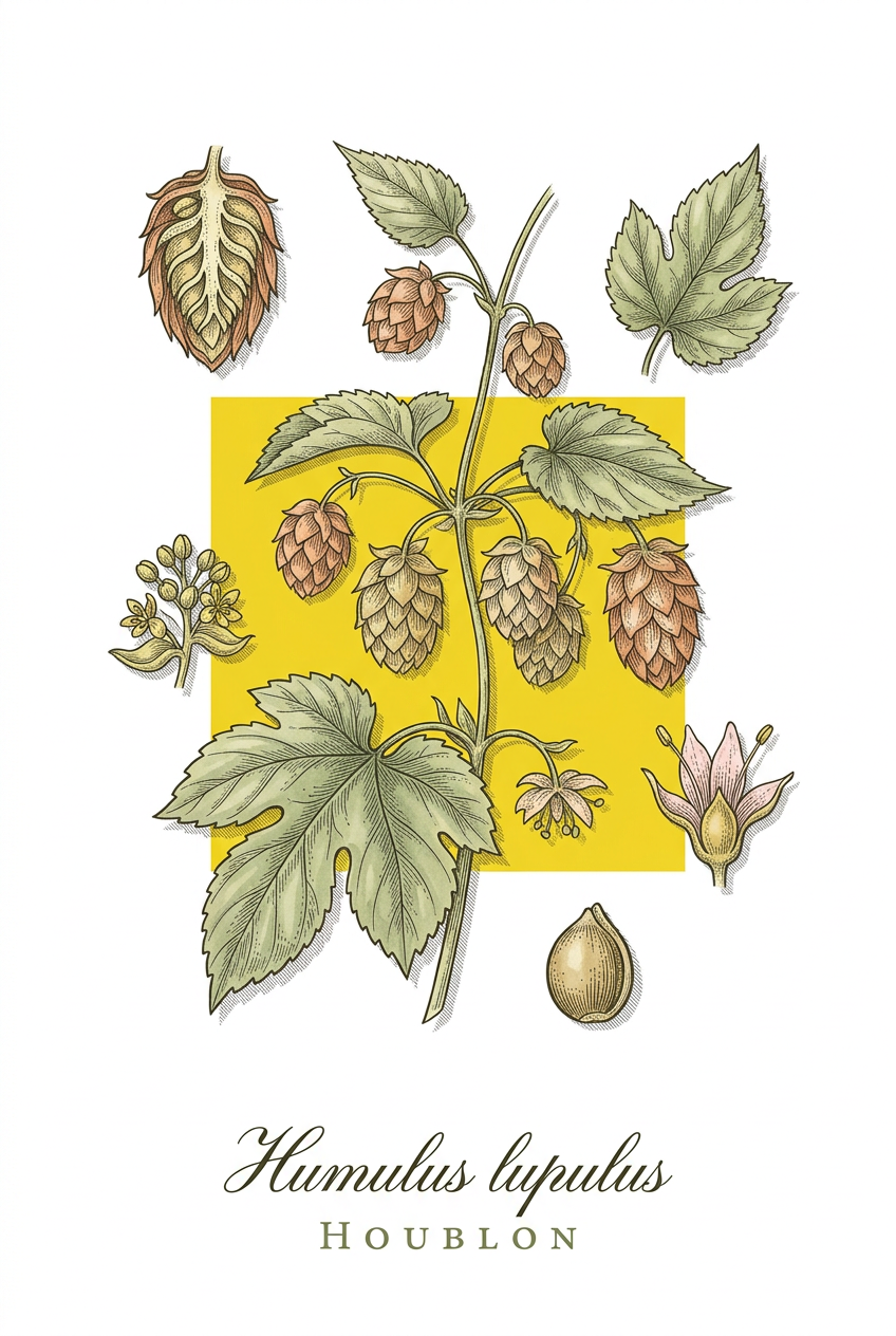 Affiche de Houblon Grimpeur, illustration botanique