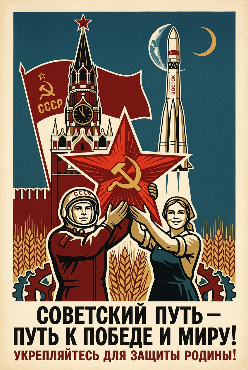 Poster de propagande URSS, fusée Vostok | Afich