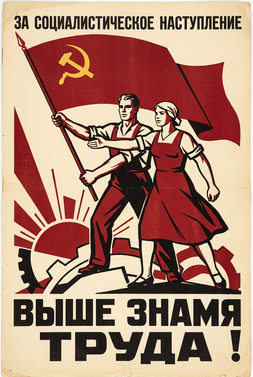 Poster de propagande URSS, ouvriers soviétiques | Afich