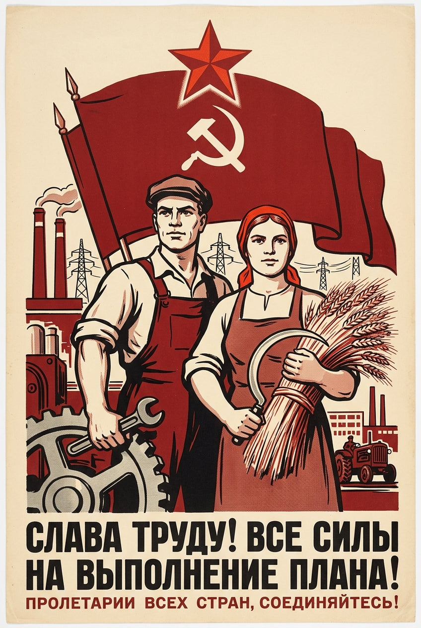Poster de propagande soviétique, ouvriers | Afich
