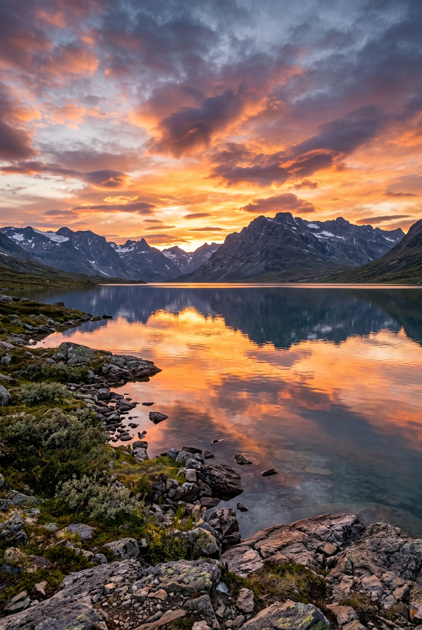 Poster de paysage de montagne, lac et nuages