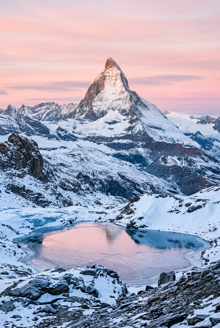 Poster du Cervin, montagne enneigée