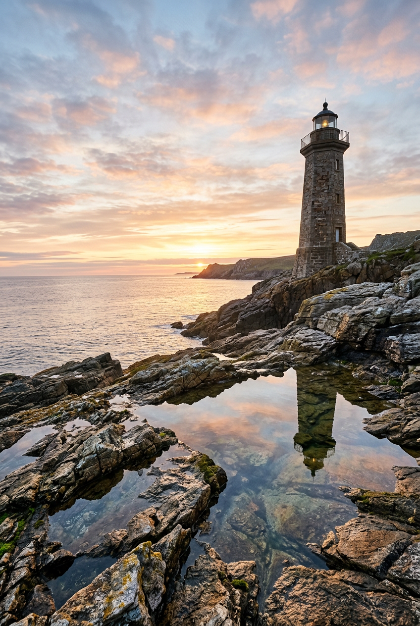 Affiche de phare breton, poster paysage côtier