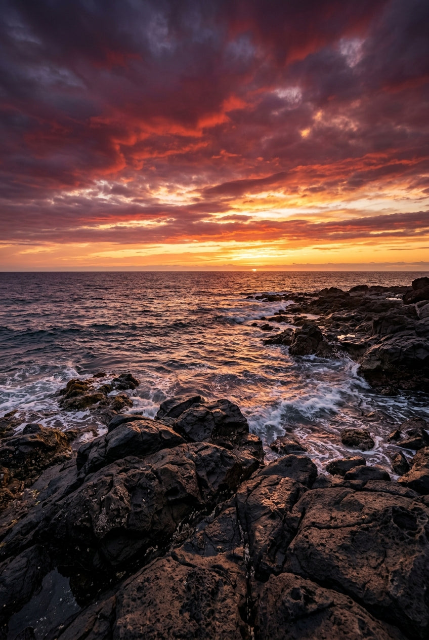Affiche de bord de mer, coucher de soleil