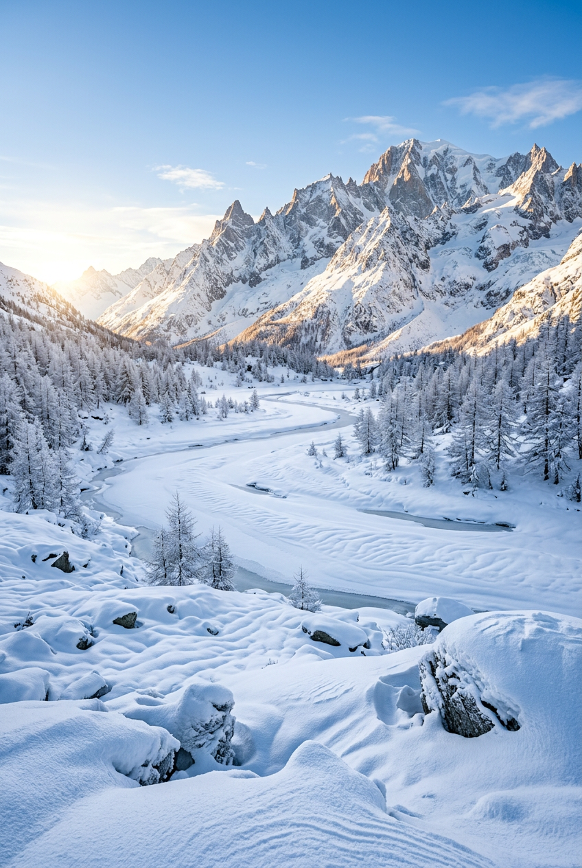 Affiche de montagne enneigée, poster des Alpes