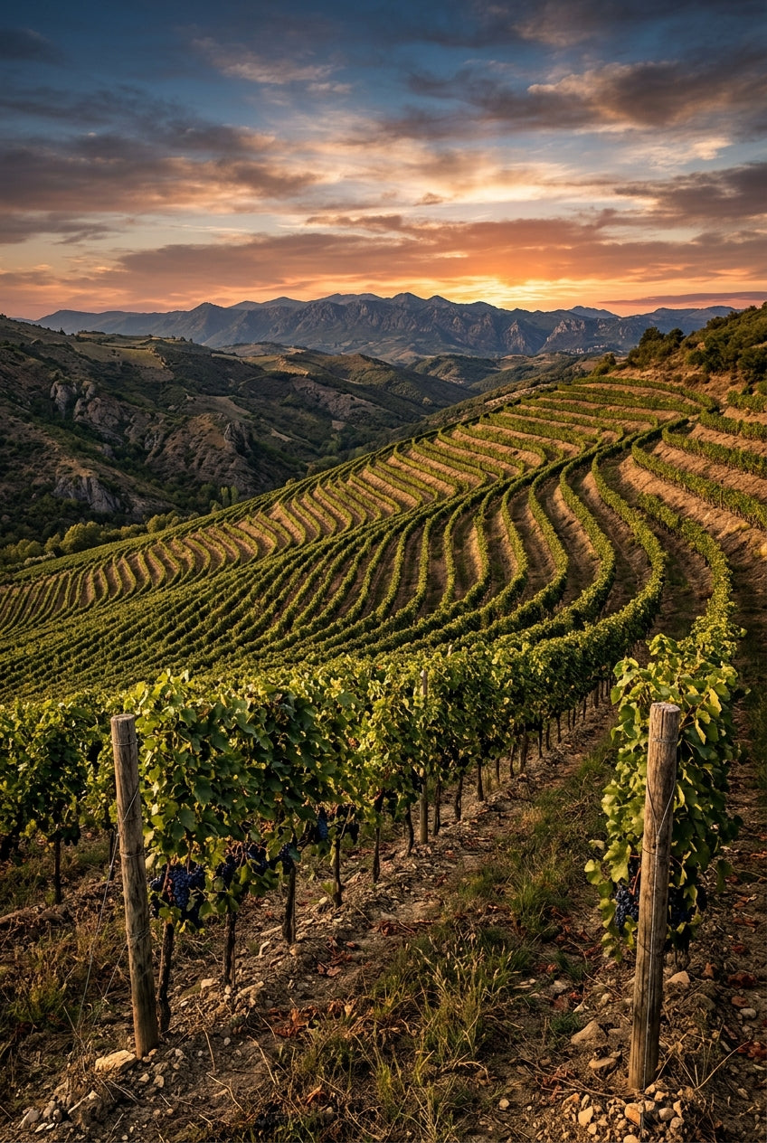 Poster des vignes en terrasses, paysage de montagne