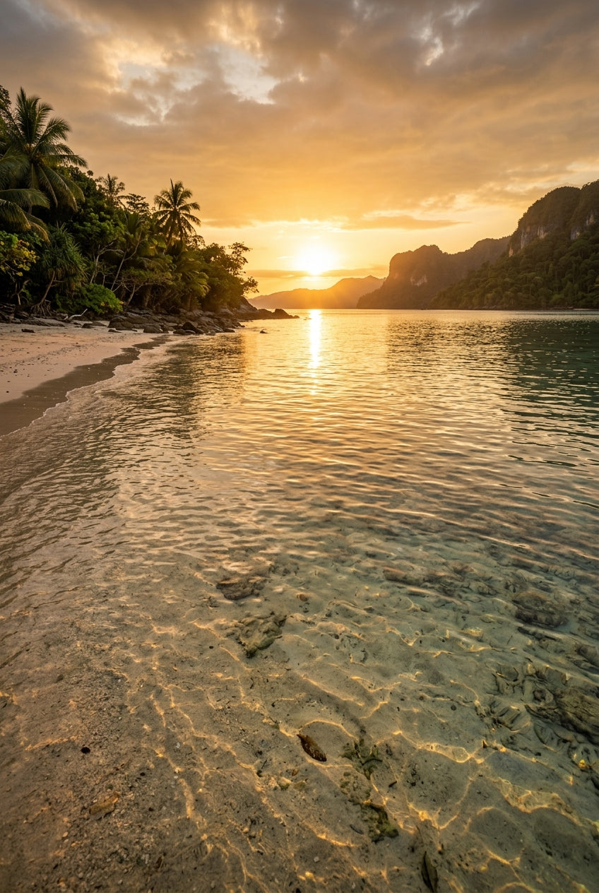 Affiche de plage tropicale, poster coucher de soleil
