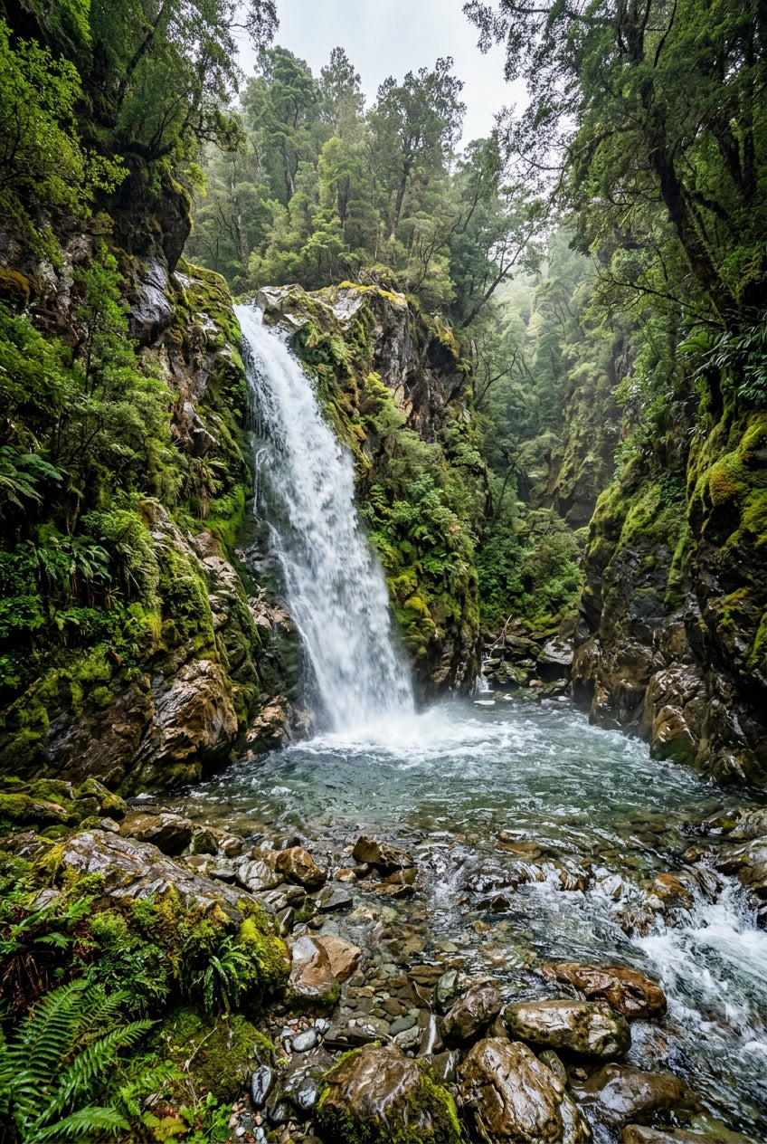 Affiche de cascade, poster forêt moussue