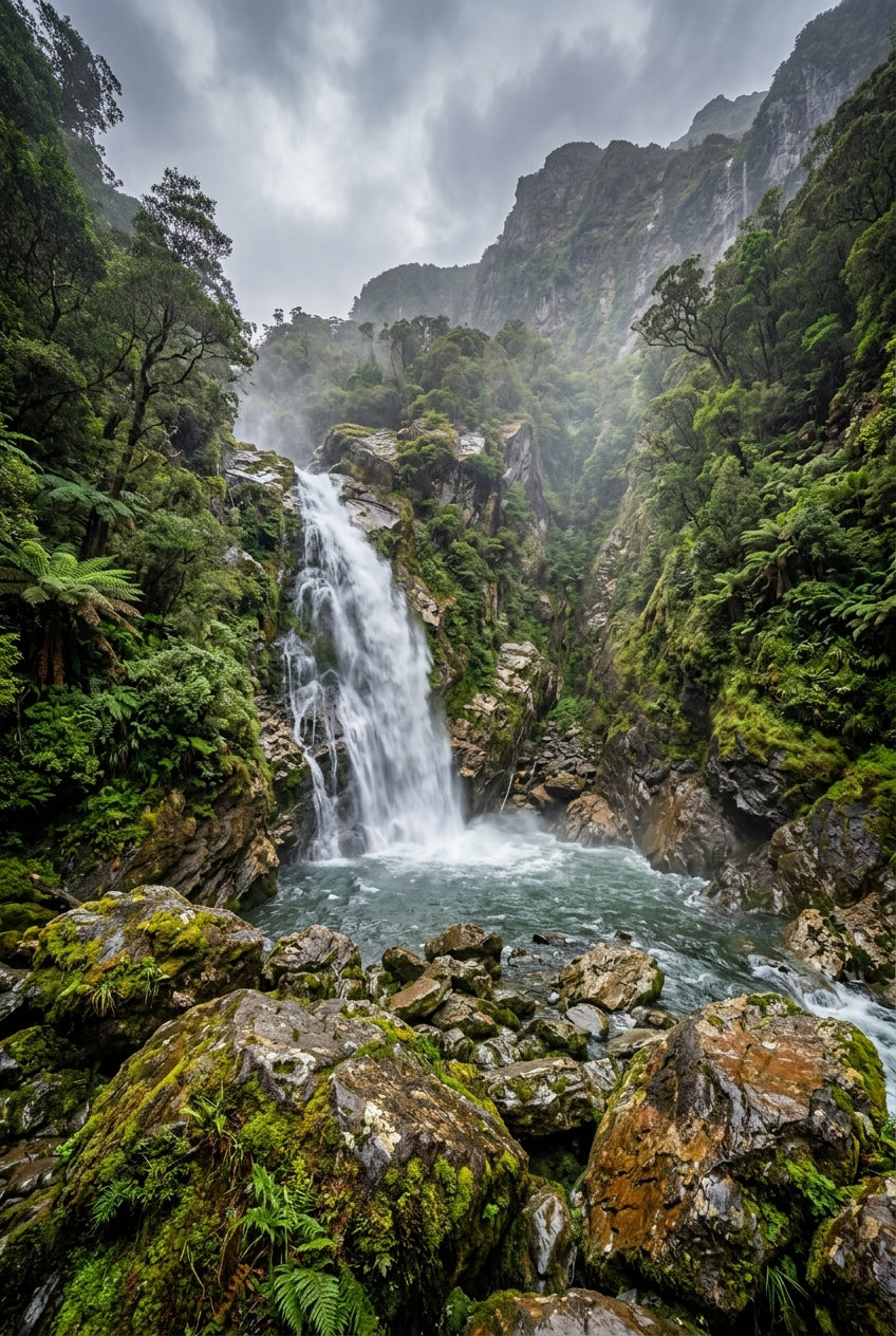 Poster d'une cascade, paysage de forêt tropicale