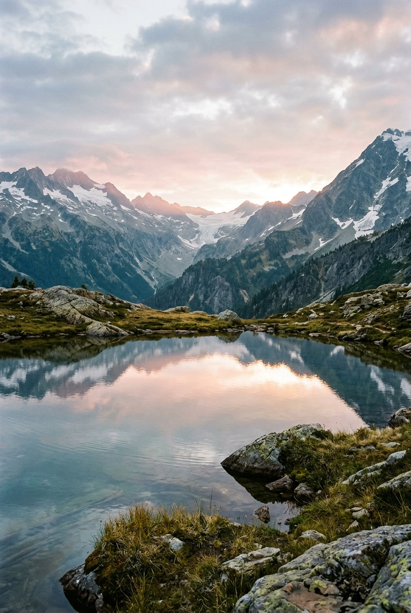 Poster de montagne, lac d'altitude panoramique