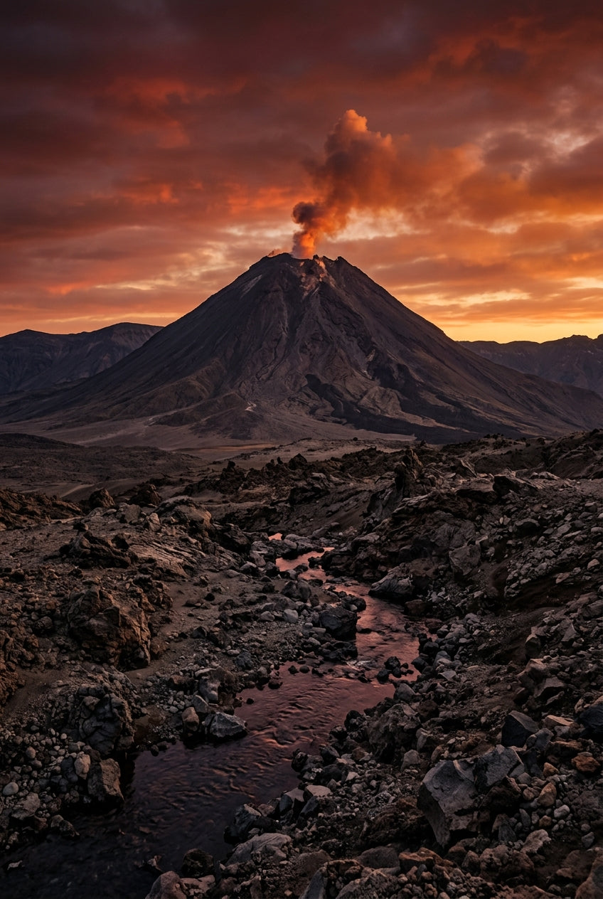 Affiche de volcan, paysage volcanique