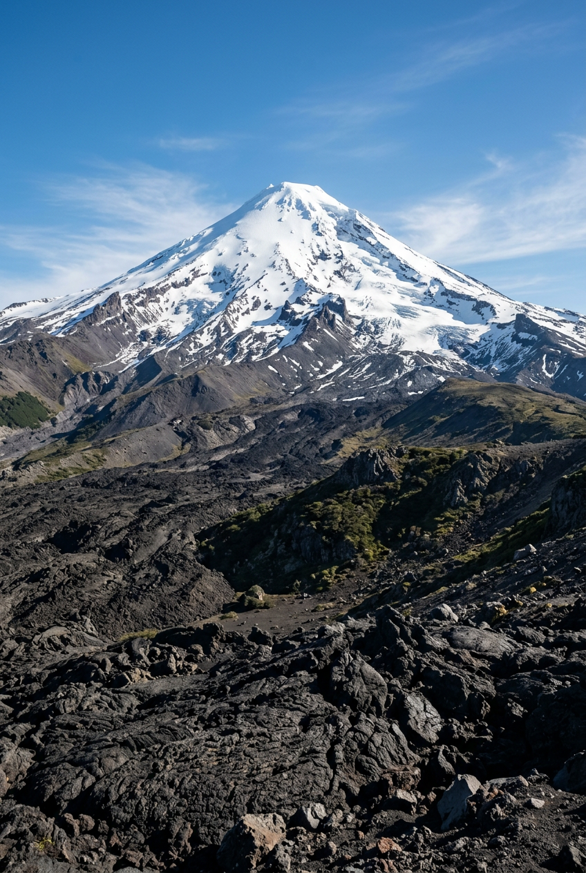 Affiche de volcan enneigé, poster paysage de montagne