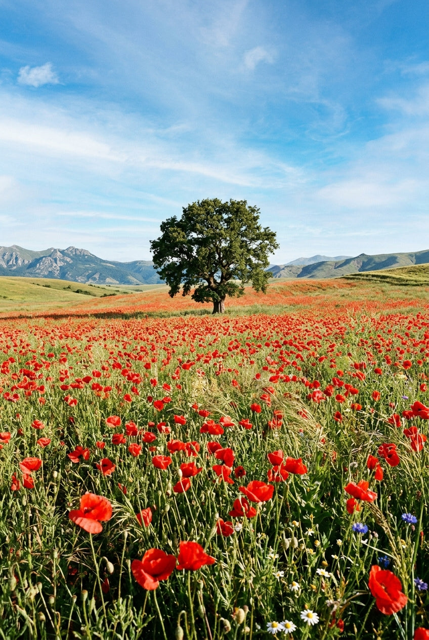 Affiche de coquelicots, poster paysage de fleurs