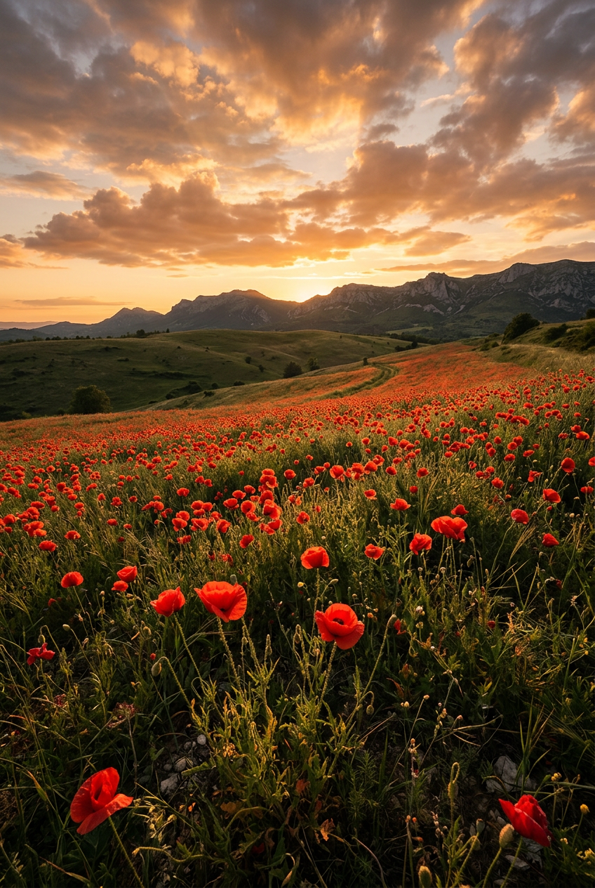 Affiche de champ de coquelicots, poster paysage