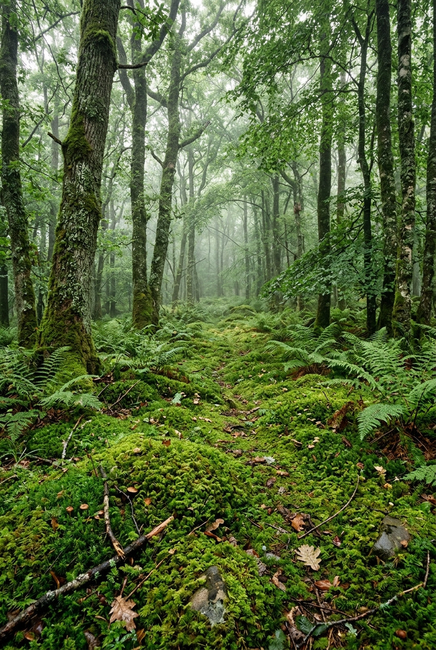 Affiche de forêt, poster brume et fougères