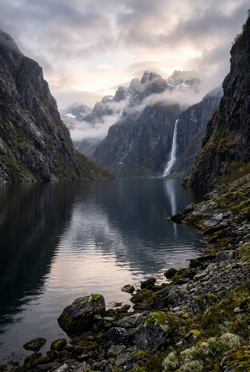 Poster de fjord, paysage de cascade