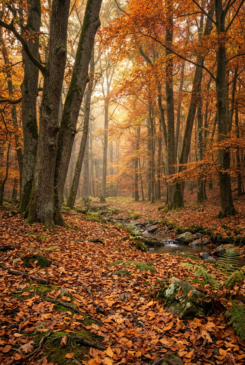 Affiche Forêt d'Automne, poster ruisseau et bois