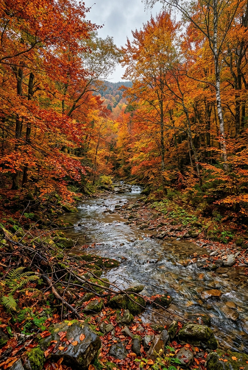 Affiche de Forêt d'Automne, poster rivière rocheuse