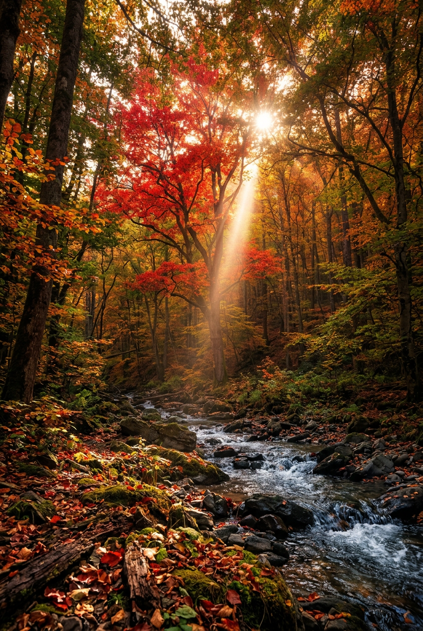 Affiche de Forêt d'automne, poster ruisseau
