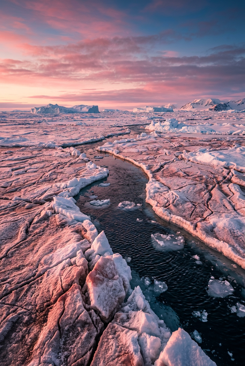 Affiche de l'Antarctique, banquise rose