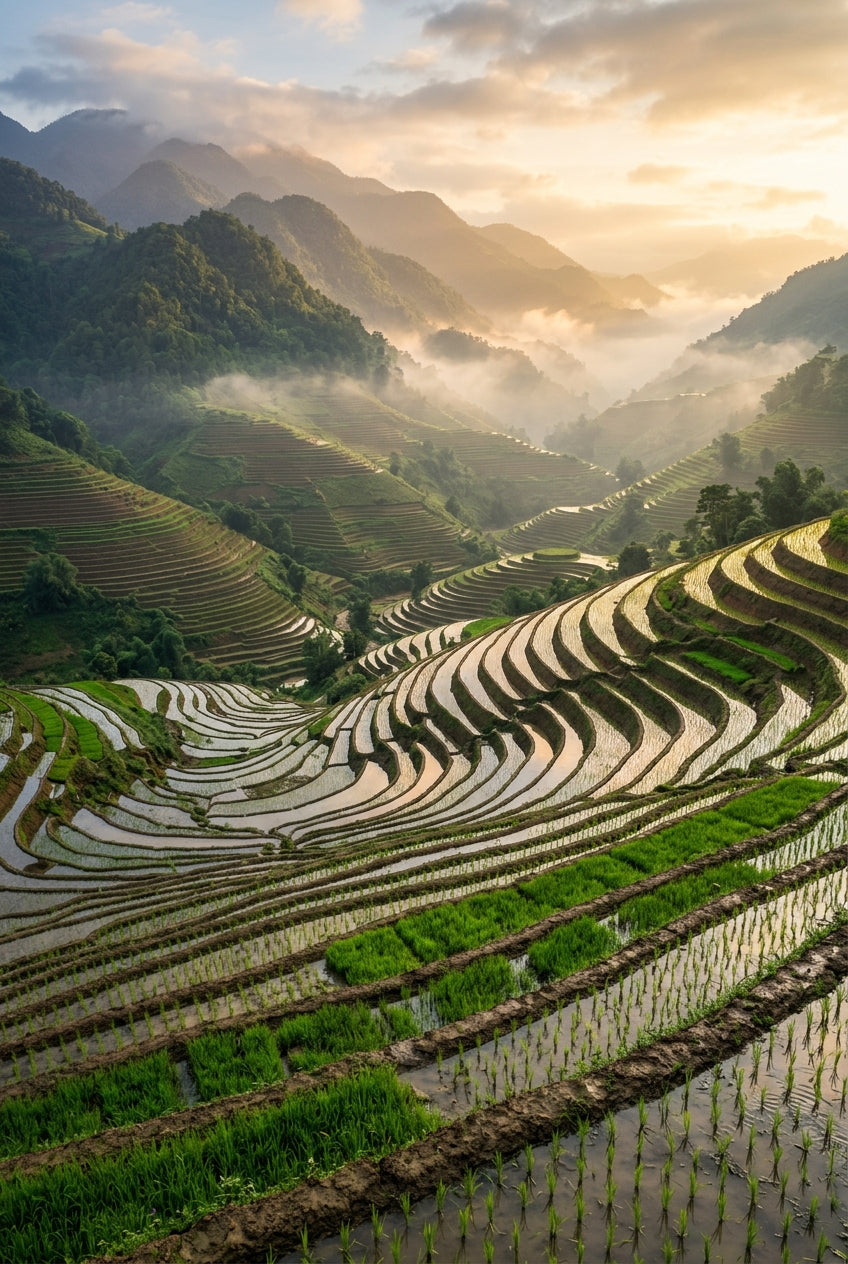 Poster des rizières du Vietnam, terrasses au soleil