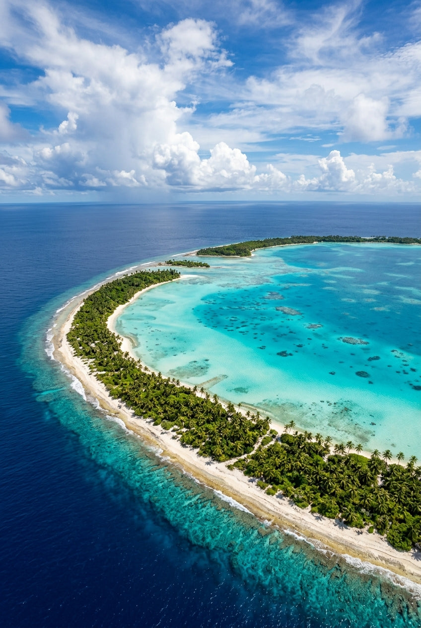 Affiche d'un atoll tropical, poster lagon turquoise