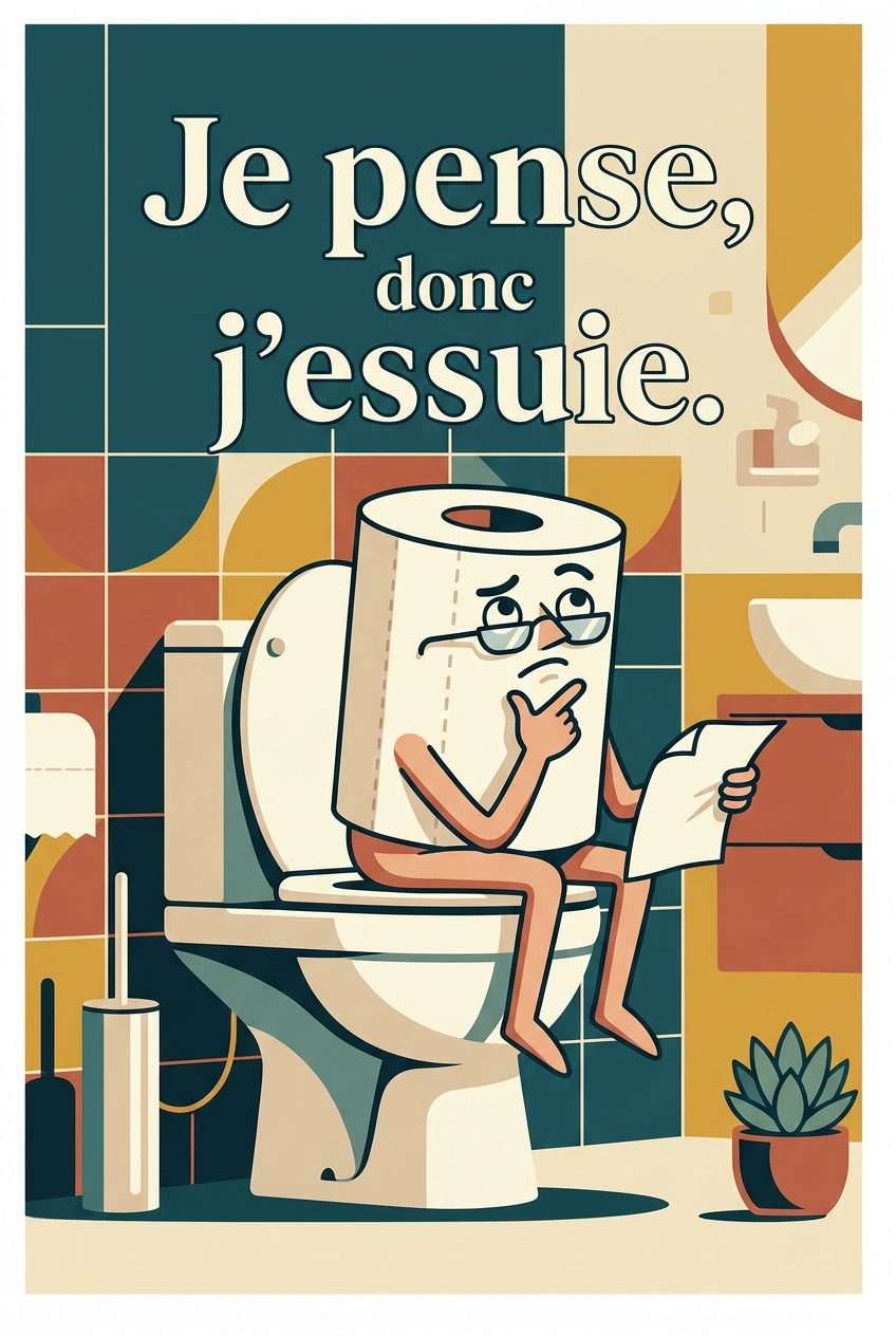 Affiche Je pense donc j'essuie, poster humour