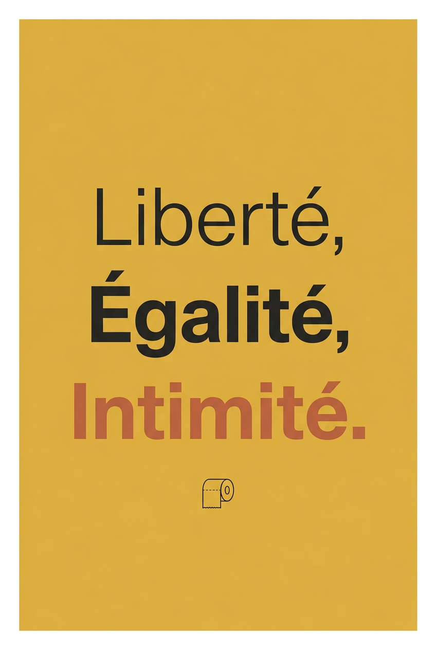 Affiche Liberté Égalité Intimité, poster humour jaune