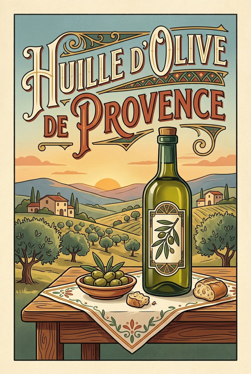 Affiche d'Huile d'Olive de Provence, poster paysage