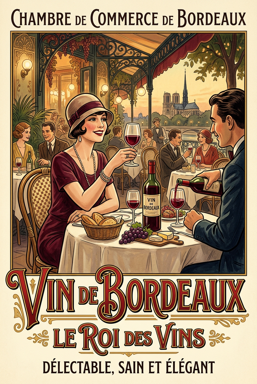 Affiche de vin de Bordeaux, poster rétro cuisine