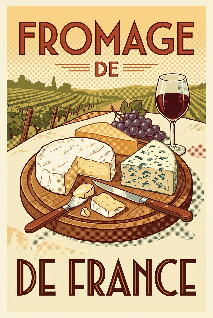 Affiche Fromage de France, poster vintage cuisine