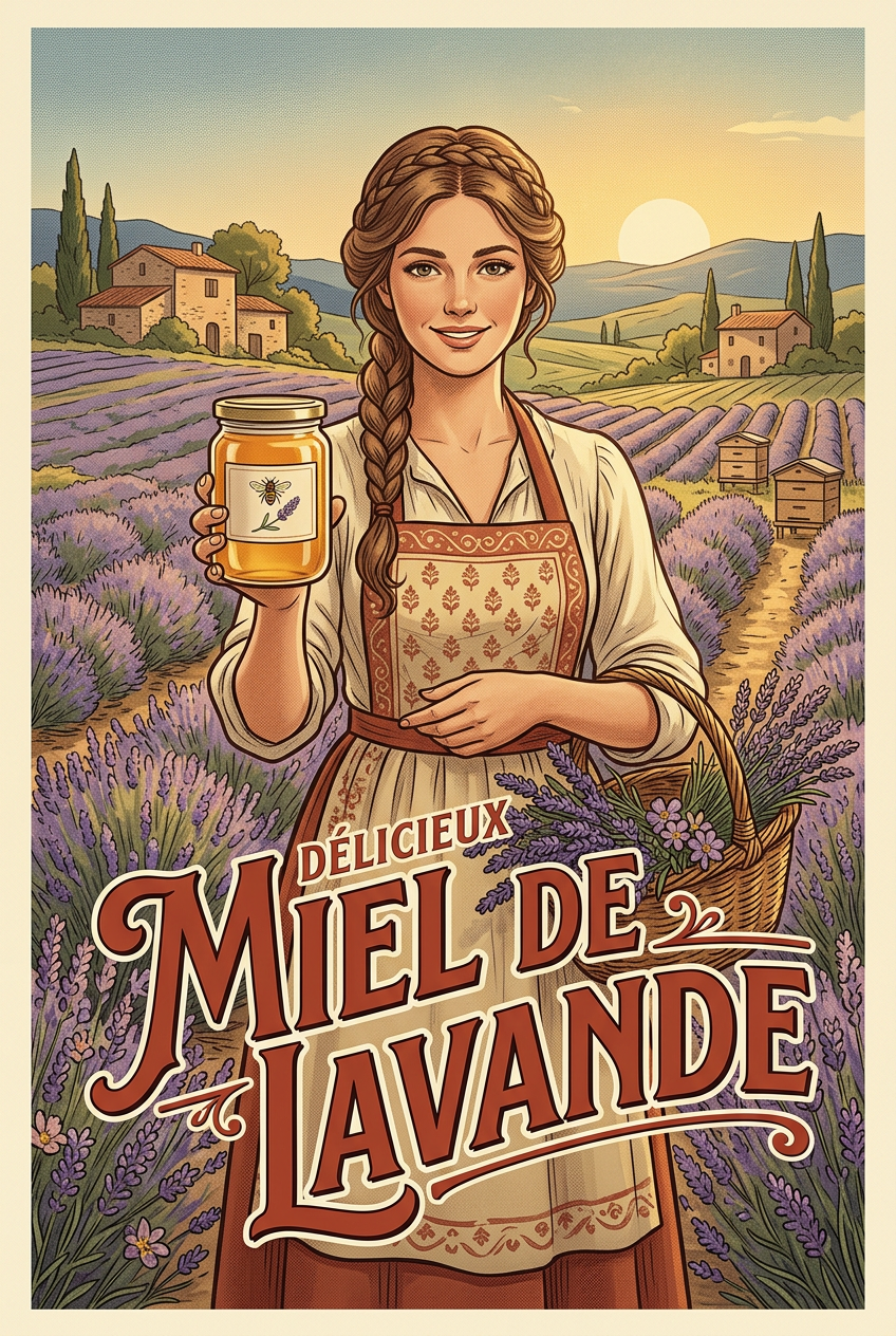 Affiche Miel de Lavande, poster vintage cuisine
