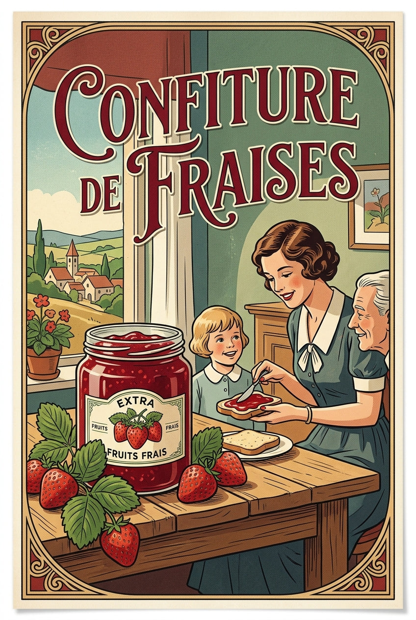 Affiche Confiture de Fraises, poster cuisine vintage