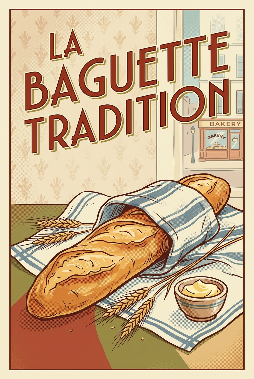 Poster La Baguette Tradition, style vintage