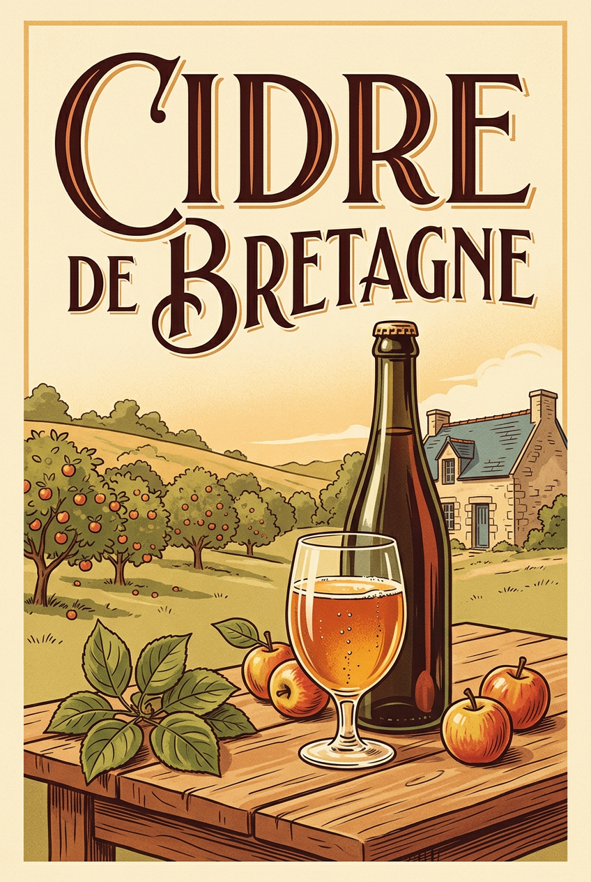 Affiche de cidre de Bretagne, poster verger