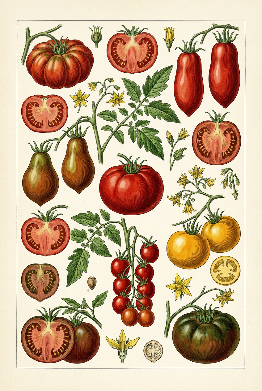 Affiche de tomates, poster planches botaniques