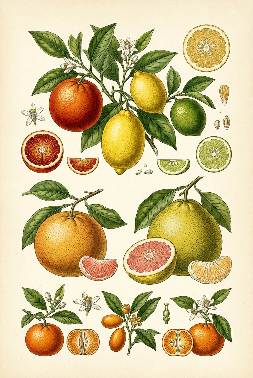 Affiche d'agrumes, poster botanique vintage