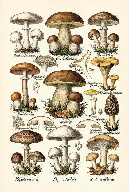 Affiche de Champignons, poster de cuisine vintage