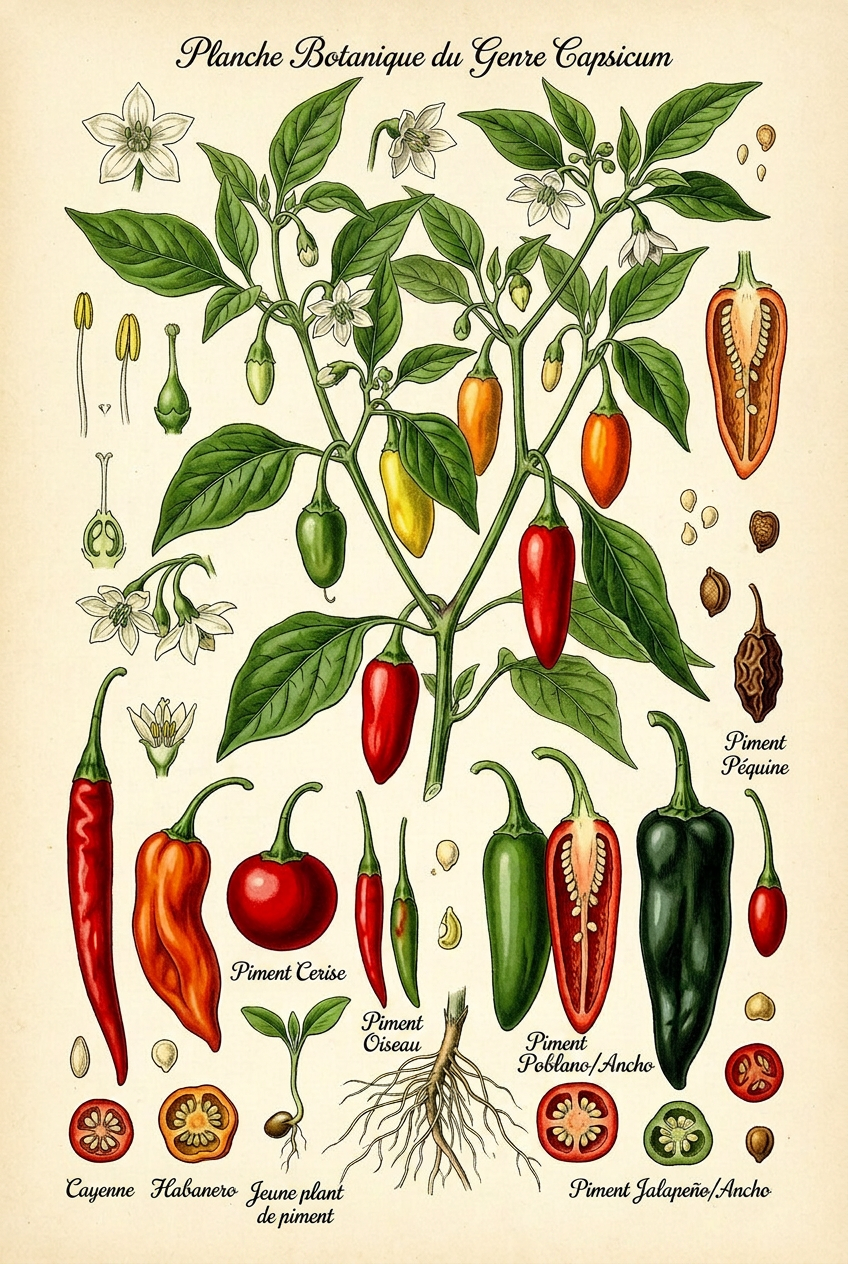 Affiche de piments, poster planches botaniques
