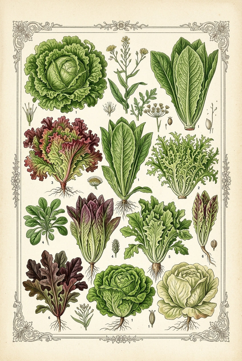 Affiche de salades anciennes, poster botanique