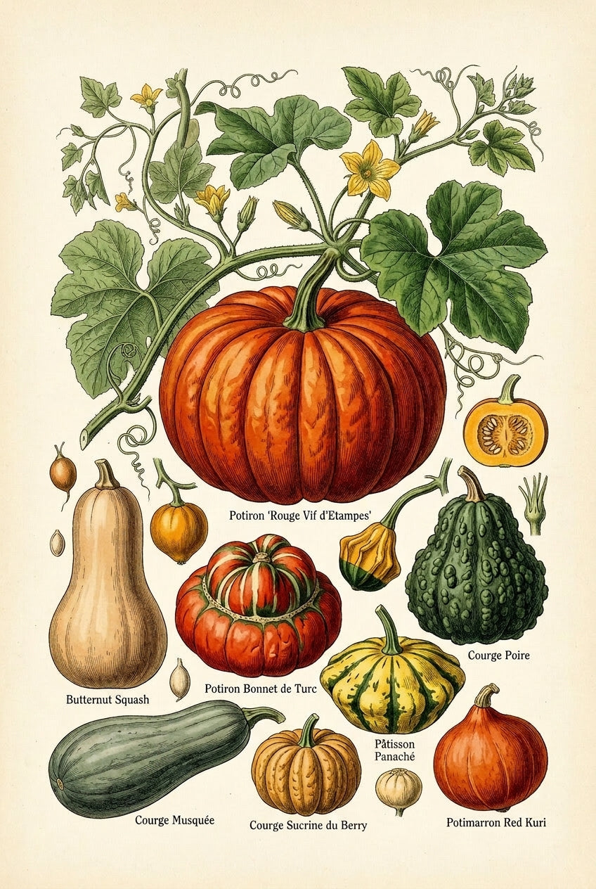 Affiche de courges, poster planches botaniques