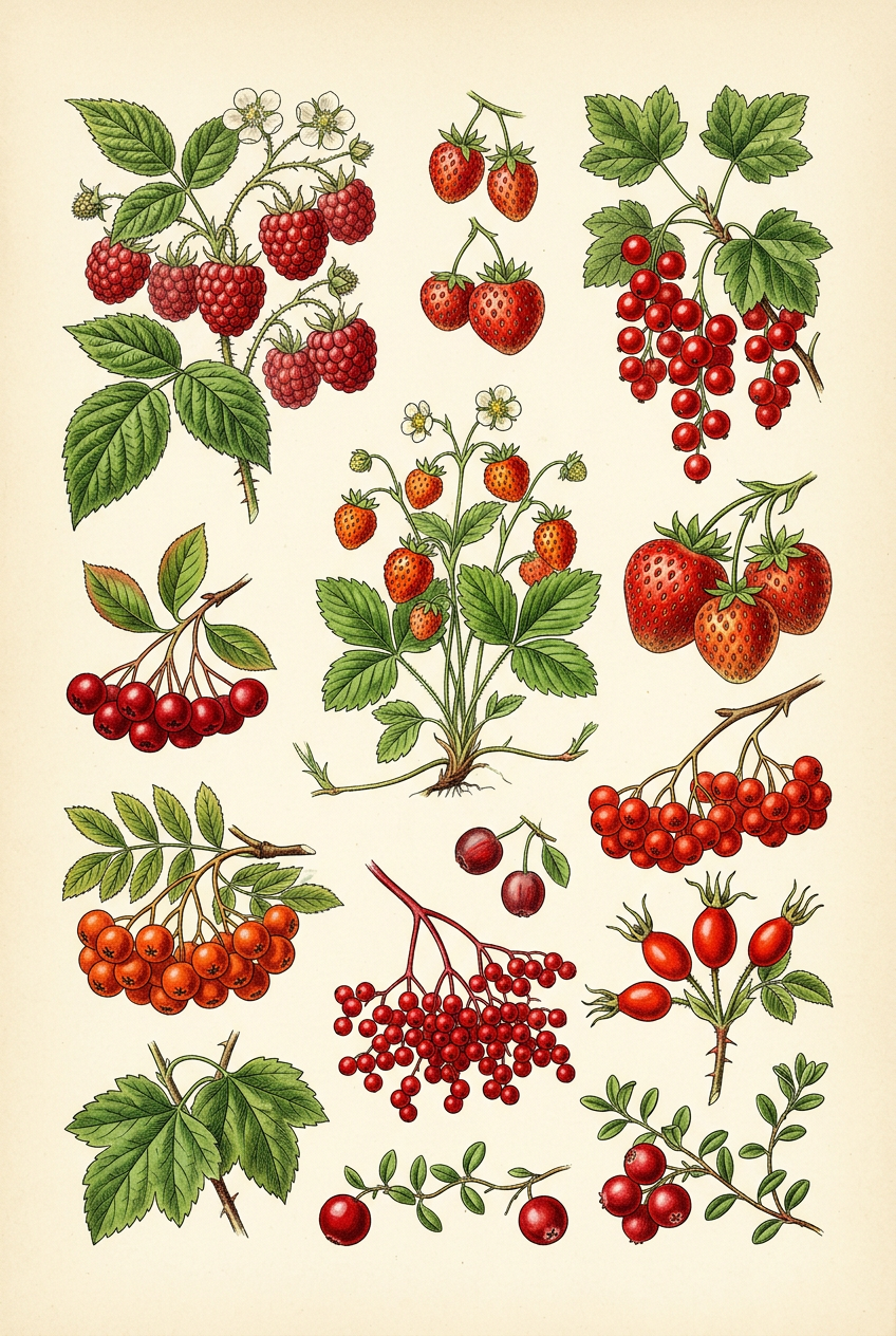 Affiche de fruits rouges, poster botanique